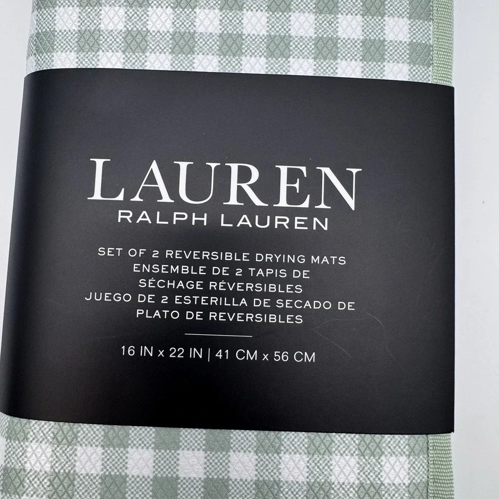 Ralph Lauren Reversible Dish Drying Mats 2 Set Sage Gingham Check 16